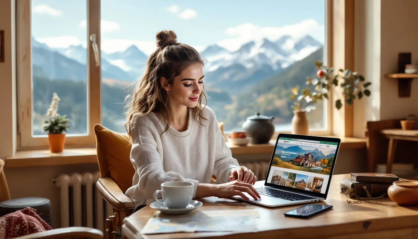 An image depicting a person browsing online property listings in Poland.