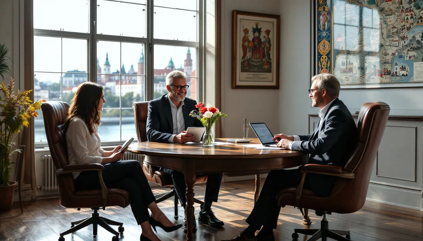 A business meeting where a buyer is negotiating a property purchase.